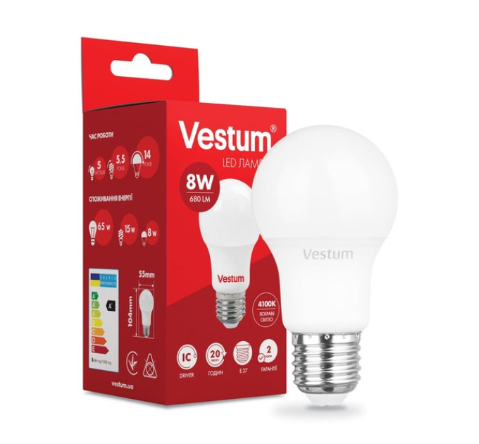 Світлодіодна лампа VESTUM A55 8W 4100K 220V E27 1-VC-1107