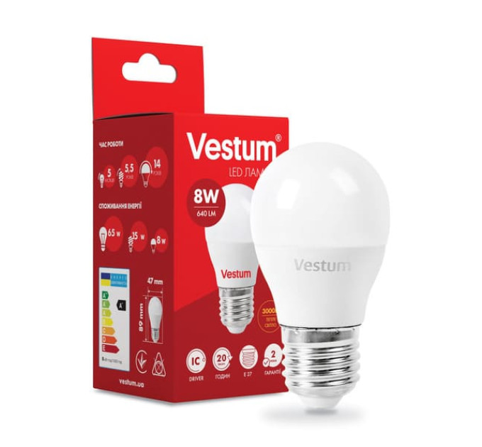 Світлодіодна лампа VESTUM G45 8W 3000K 220V E27 1-VC-1210