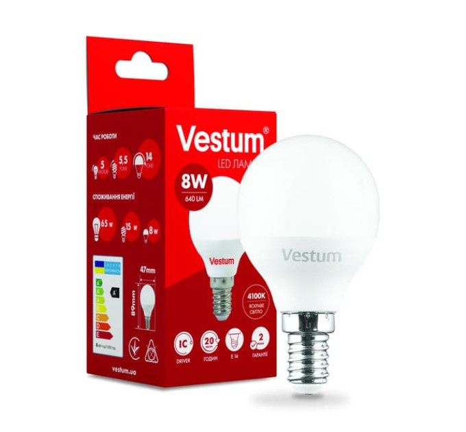 Світлодіодна лампа VESTUM G45 8W 4100K 220V E14 1-VC-1211