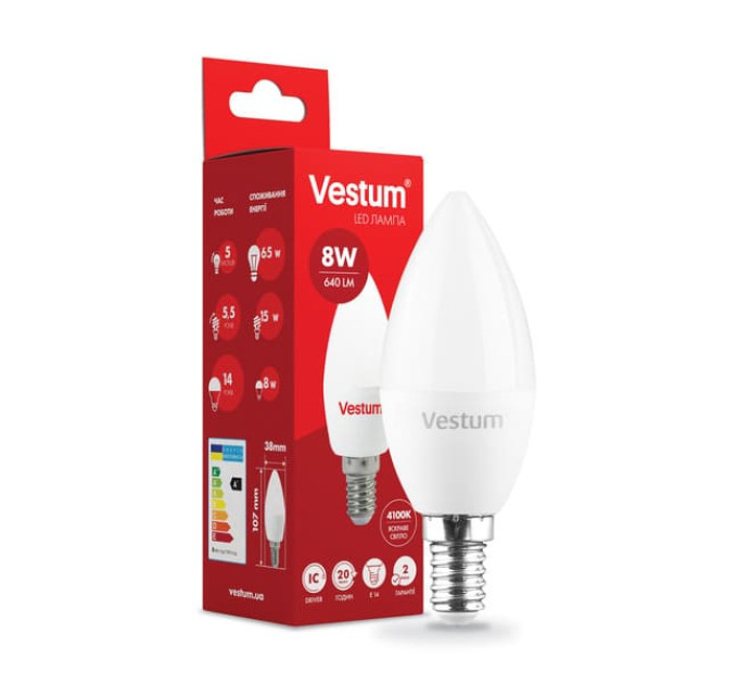 Світлодіодна лампа VESTUM C37 8W 4100K 220V E14 1-VC-1311
